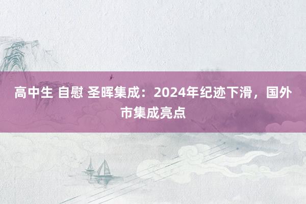 高中生 自慰 圣晖集成：2024年纪迹下滑，国外市集成亮点